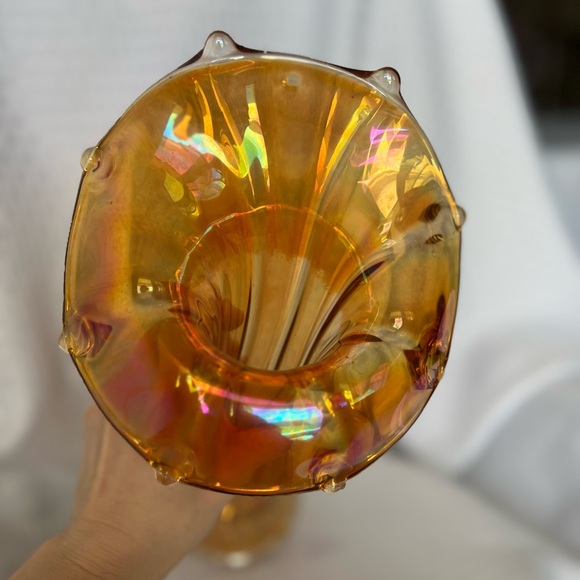 Jack in the Pulpit Marigold Morning Glory Carnival Glass Vase by Imperial Glass - Picture 16 of 16